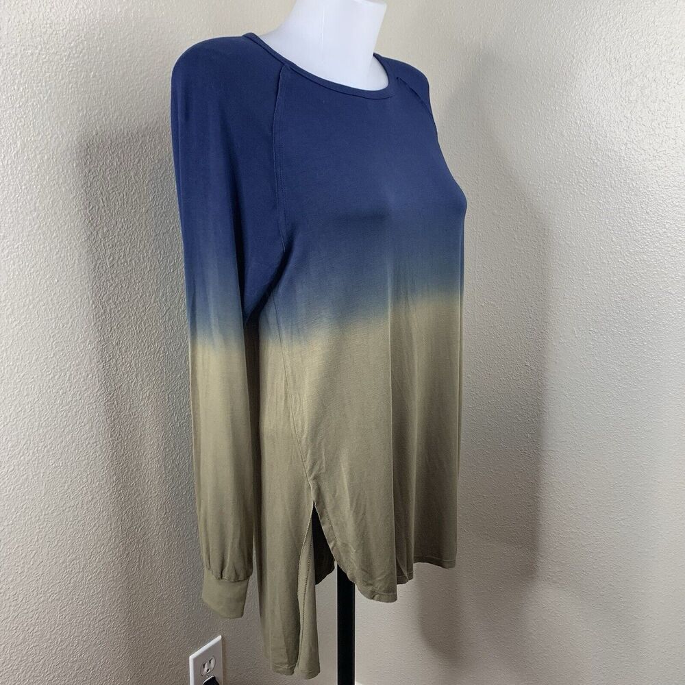 Dear John Ombré Color Fade Tunic Blouse Blue Green Hi Low Sz S Top Long Sleeve
